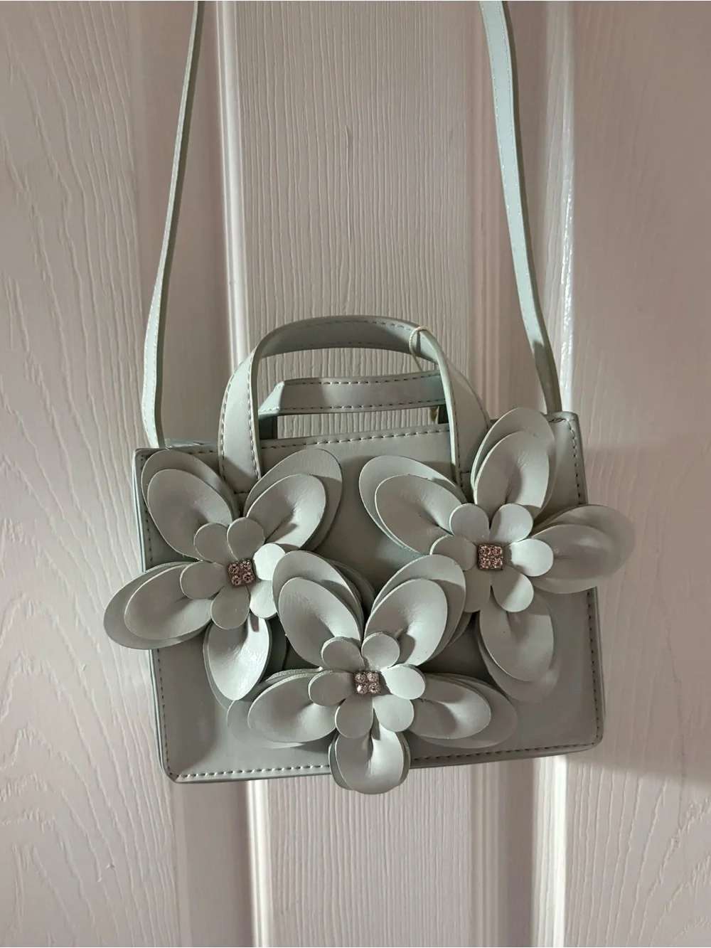 Zara Girls' Floral And Rhinestones Applique Crossbody Bag - Light Blue NWT